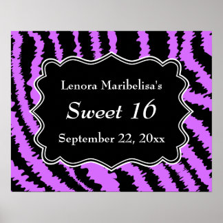 Söt 16 Svarta och Lila Zebra mönstrad Poster