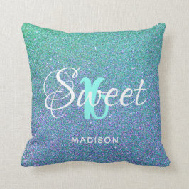 Söt 16 Teal Aqua Glitter Gnistra Personlig Kudde