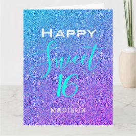 Söt 16 Teal Lila Glitter Birthday Personlig Kort
