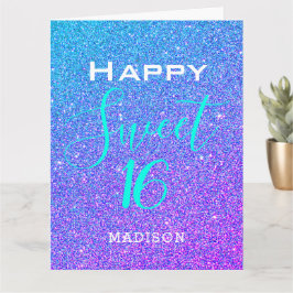 Söt 16 Teal Lila Glitter Birthday Personlig Kort