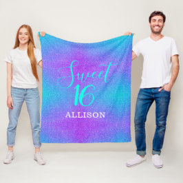 Söt 16 Teal Lila Glitter Girls Personlig Fleecefilt