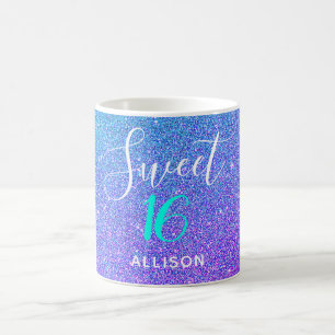 Söt 16 Teal Lila Glitter Ombre Personlig Kaffemugg