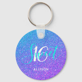Söt 16 Teal Lila Glitter Ombre Personlig Nyckelring