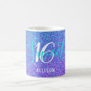 Söt 16 Teal Lila Glitter Personlig Namn Kaffemugg
