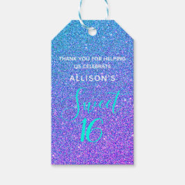 Söt 16 Teal Lila Glitter Personlig Presentetikett
