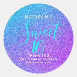 Söt 16 Teal Lila Glitter Tack Monogram Runt Klistermärke