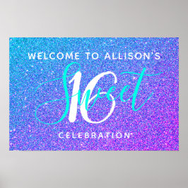 Söt 16 Teal Lila Glitter Välkomsthälsning Personli Poster