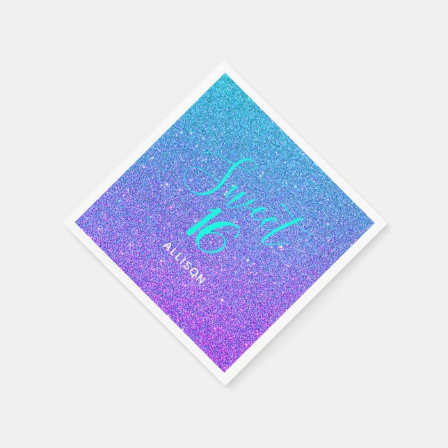 Söt 16 Teal Lila Ombre Glitter Personlig Pappersservett (Hörn)