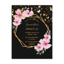 Söt 16 tropiska, svarta stjärnor inbjudan