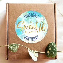 Söt 16 Turquise Watercolor Guld-skript Birthday