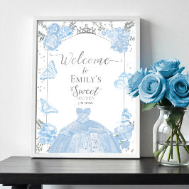 Söt 16 Välkomstskylt Butterfly Dusty Blue Dress Poster