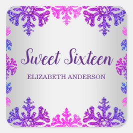 Söt 16 vintersnöflingor fyrkantigt klistermärke