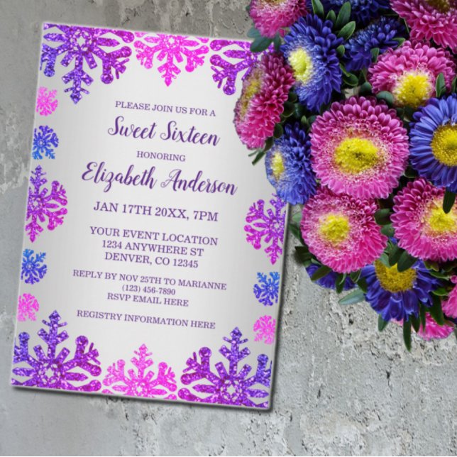 Söt 16 vintersnöflingor inbjudningar (Skapare uppladdad)