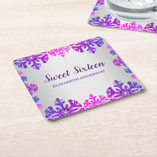 Söt 16 vintersnöflingor underlägg papper kvadrat (Vinklad)