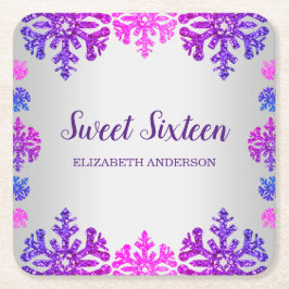 Söt 16 vintersnöflingor underlägg papper kvadrat