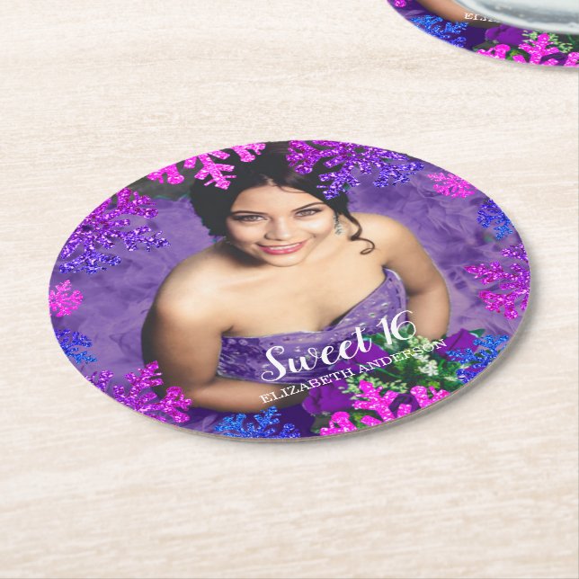 Söt 16 vintersnöflingor underlägg papper rund (Vinklad)