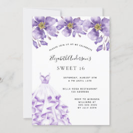 Söt 16 violett vit klänning blomster elegant inbjudningar