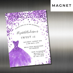 Söt 16 violett vit klänning glitter lyx magnetisk inbjudningskort