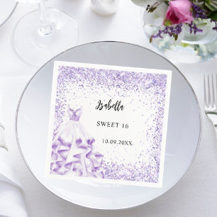 Söt 16 violett vit klänning pappersservett