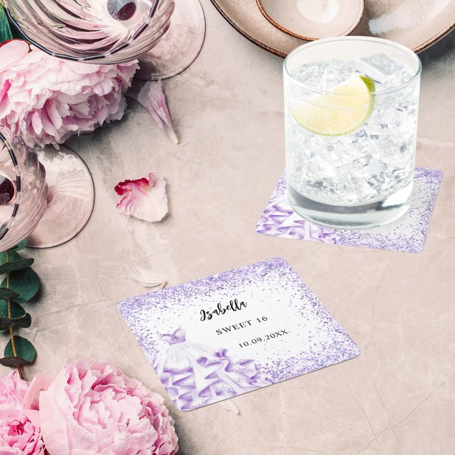 Söt 16 violett vit klänning underlägg papper kvadrat (Skapare uppladdad)