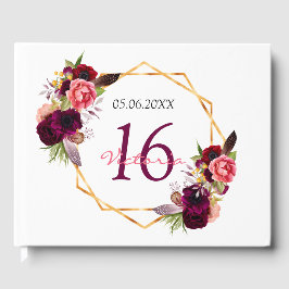 Söt 16 vit burgundisk blommigt, geometrisk gästböcker