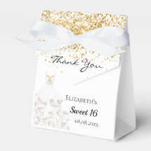 Söt 16 vita guld-glitter-klänning tack