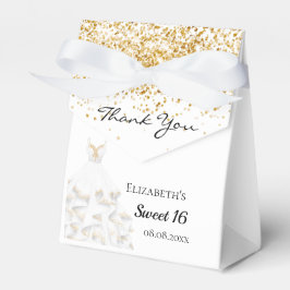 Söt 16 vita guld-glitter-klänning tack presentaskar