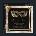 Söt 16 Winter Masqueraad | Sweet sixteen Bokeh Inbjudningar<br><div class="desc">Chic, söt 16 svarta och guld-bokeh vintermaskerad födelsedagsfest inbjudan-Chic faux guld metalliska utseende scrollsar dekorerar hörnen mot en svart bakgrund med utseendet av faux guld metall i kvadrat ram och båh ljus med utspridd snöflingor gräns. En metallisk färg, maskerad maskdesign i boll, som maskerar guld lägger till överkanten. Läser "Gå...</div>