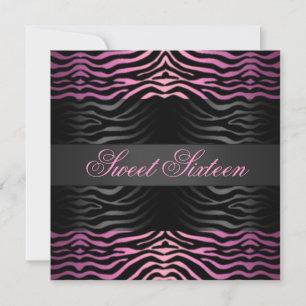 Söt 16 Zebra tryck Rosa Birthday-inbjudan Inbjudningar