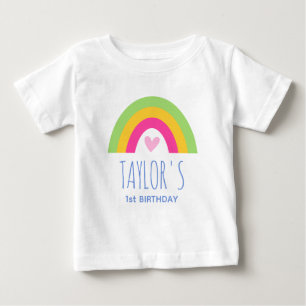 Söt 1-års födelsedag regnbåge anpassat namn rosa g t shirt