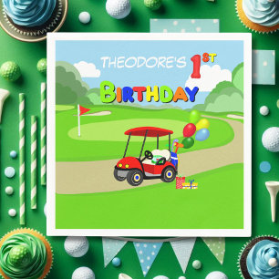 Söt 1-års födelsedag Röd Golf Cart Pojke Pappersservett