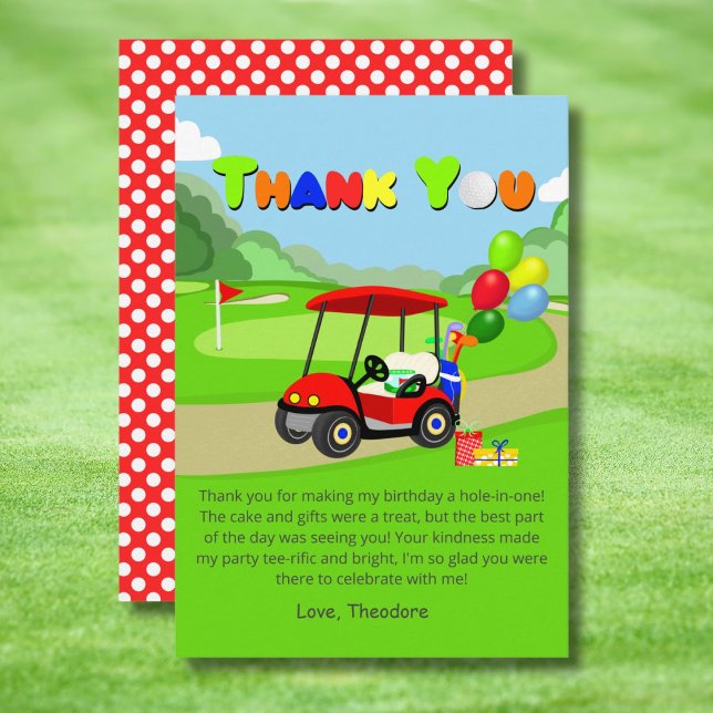 Söt 1-års födelsedag Röd Golf Cart Pojke Tack Kort (Skapare uppladdad)