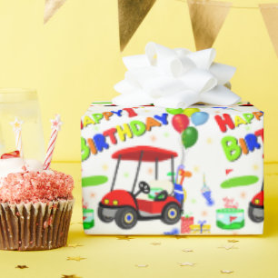 Söt 1-års födelsedag Röd golfvagn Pojke Presentpapper