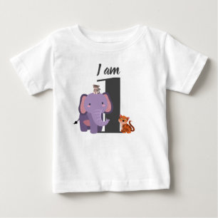 Söt 1-års födelsedag Safari Elefant Tiger Apa T Shirt