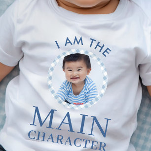 Söt 1-års födelsedagsblå huvudkaraktärsfoto t shirt