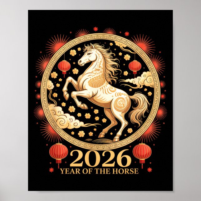 Söt 2026 År av hästens månflicka Zodiaksk charm Poster (Framsidan)
