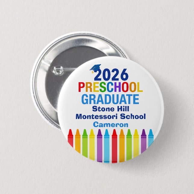 Söt 2026 Förskoleexamen Anpassad Namnskylt Knapp (Framsida & baksida)