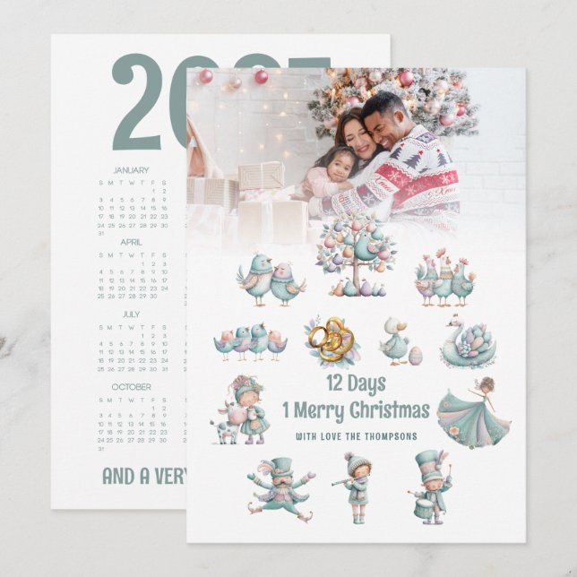 Söt 2027-kalenderfoto 12 juldagarna  julkort (Fram/baksida)