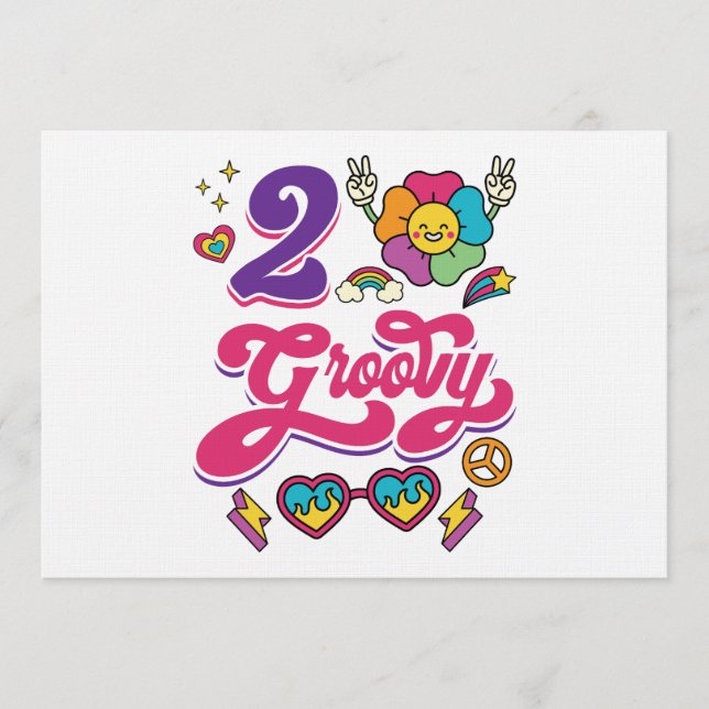 Söt 2-års födelsedag för småbarn 2 Groovy Inbjudningar (Framsida)