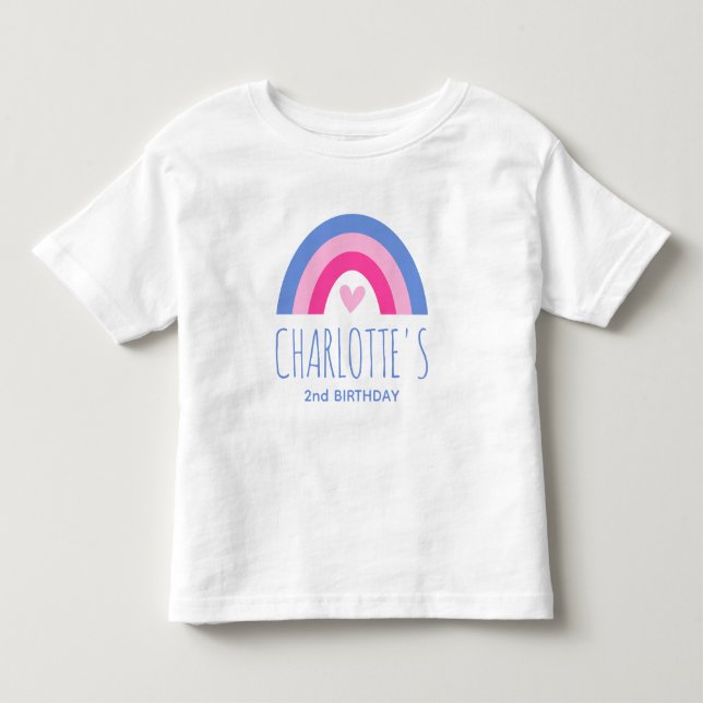 Söt 2-års födelsedag regnbåge anpassat namn rosa b t shirt (Framsida)