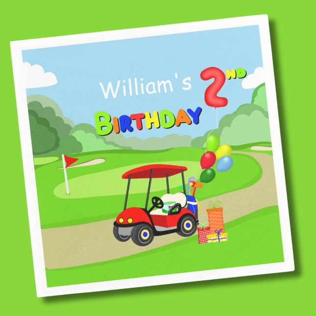 Söt 2-årsdag Röd Golf Cart Pojke Pappersservett (Skapare uppladdad)