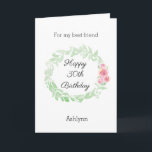 Söt 30års födelsedag Best Friend Kort<br><div class="desc">Ett vattenfärgslager och rosa blommor söt Lycklig 30års födelsedag bästa vänkort, som du lätt kan anpassa framsidan med hennes namn. Innermeddelandet på det här söt födelsedagskortet visar ett uppriktigt budskap som du också kan anpassa om du vill. Baksidan har samma vattenfärgslager med rosa blommor med ställe som du kan lägga...</div>