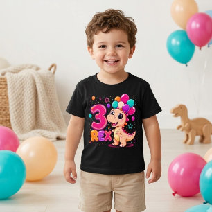 Söt 3 Rex Dinosaur 3-års födelsedag Färgrik Pojke T Shirt