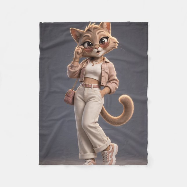 Söt 3D-animerad kattfiltar för barn - Mjuk Fleecefilt (Framsidan)