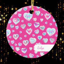 Söt 3D Crystal Gemstone Hearts Rosa jul