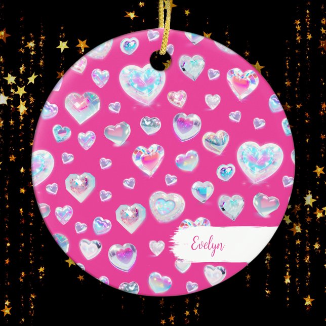Söt 3D Crystal Gemstone Hearts Rosa jul Julgransprydnad Keramik (Add a pretty touch to your Christmas tree with this beautiful personalized ornament!)
