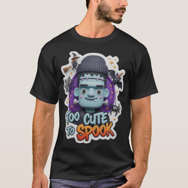 Söt 3D Frankenstein med häxa fladdermus spindel fö T Shirt (Framsida)
