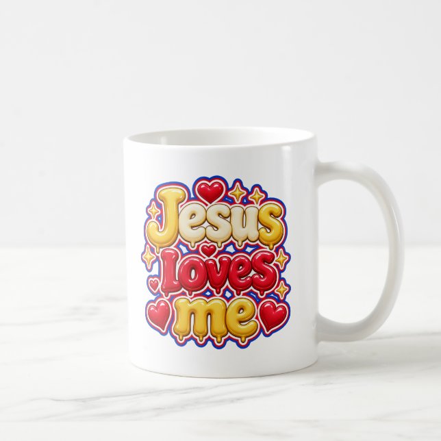 Söt 3D Jesus älskar mig bubbelbokstäver barn  Kaffemugg (Höger)