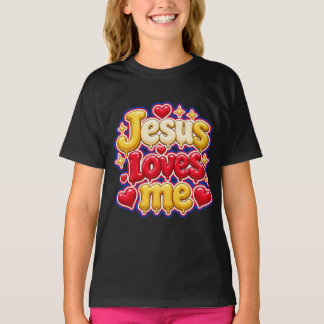 Söt 3D Jesus Älskar Mig Bubbelbokstäver Barn T Shirt