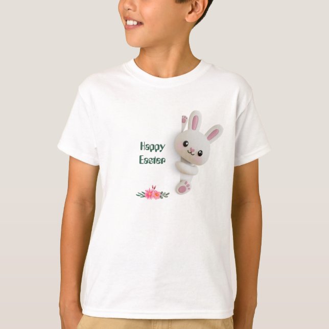 Söt 3D-kanin som tittar fram med redigerbar påskte T Shirt (Framsida)